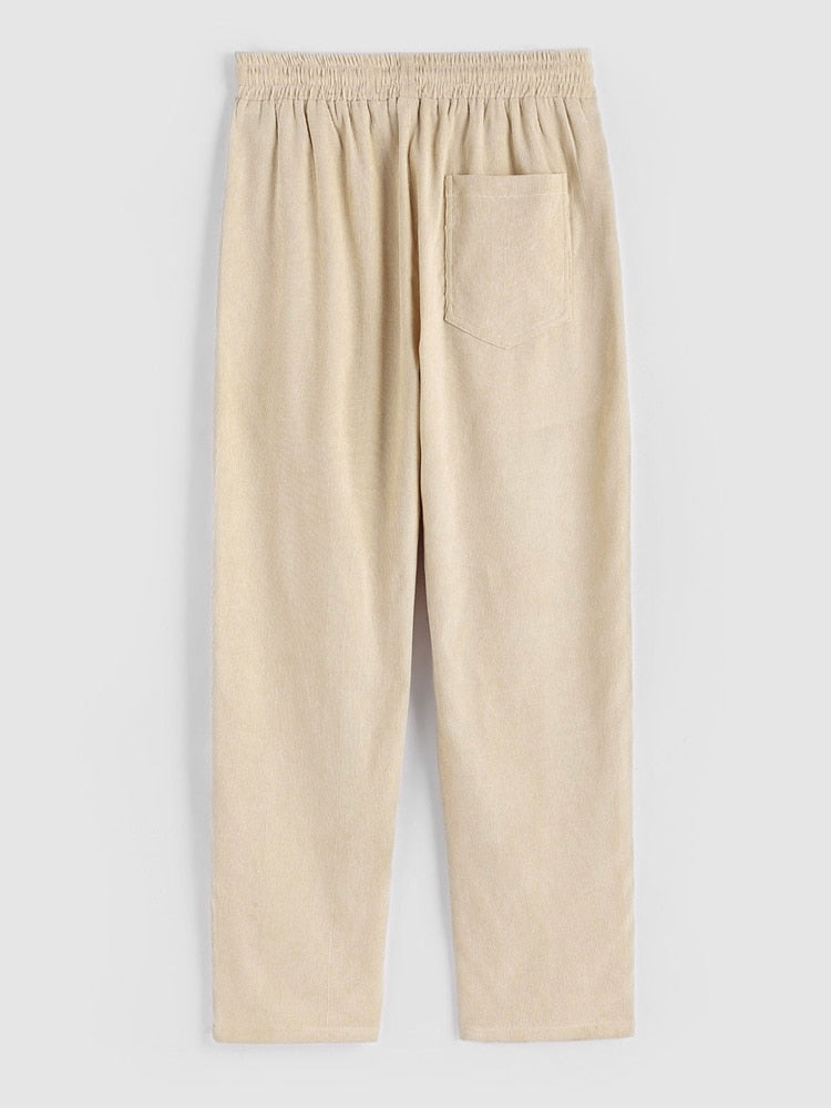 ZAFUL Solid Men's Two Piece Set Corduroy Long Sleeves Shirt and Minimalist Straight Leg Drawstring Casual Pants Set Z5107949
